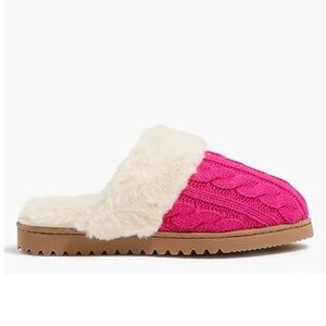 J. Crew Pink Cable Knit Fur Slippers 7 8 9 NWT
